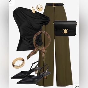 NEW ZARA HIGH WAIST Wide-Leg Olive Green Dress Pants - Women